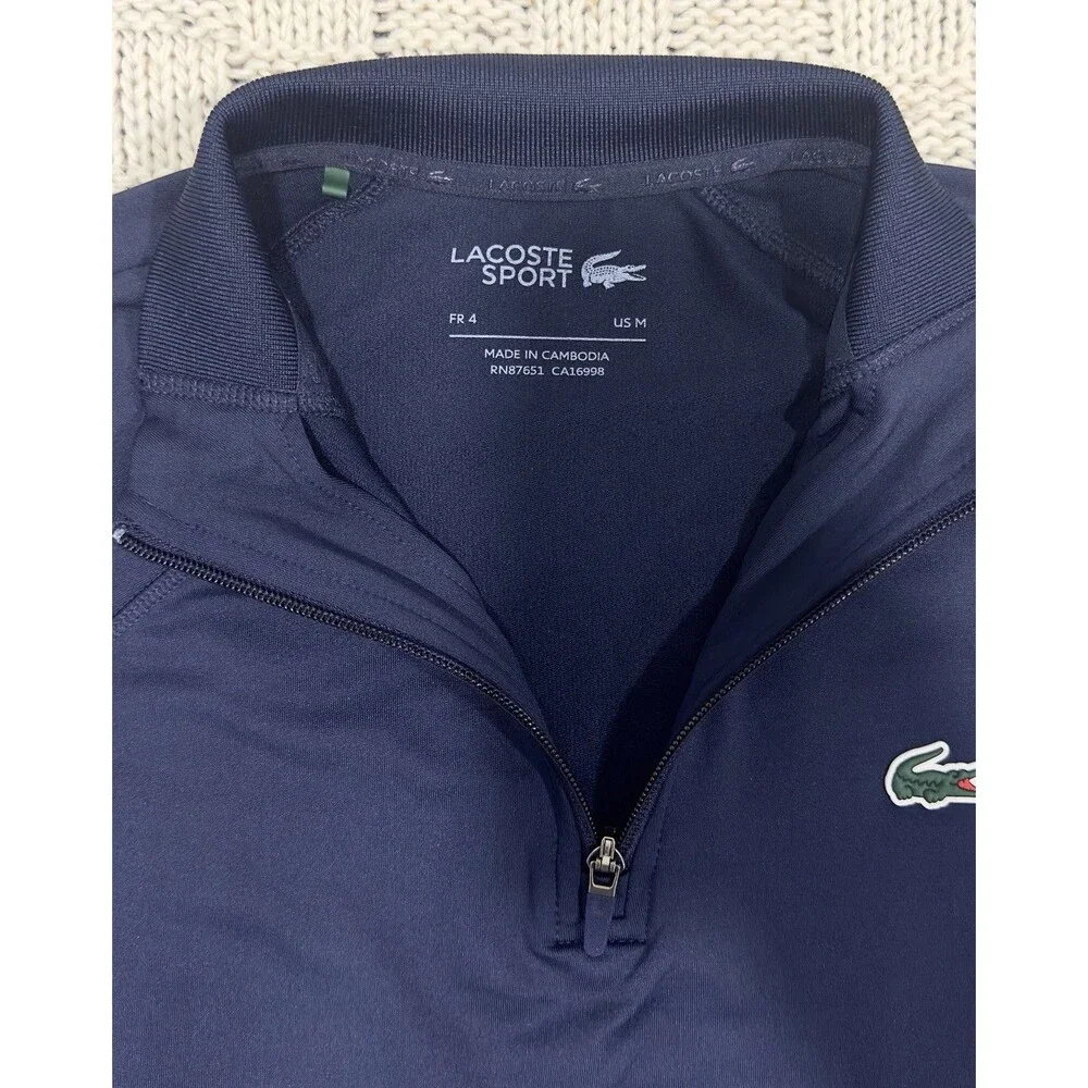 Lacoste Sport Men's M High-Neck Golf Sweatshirt Navy Quarter Zip Performance